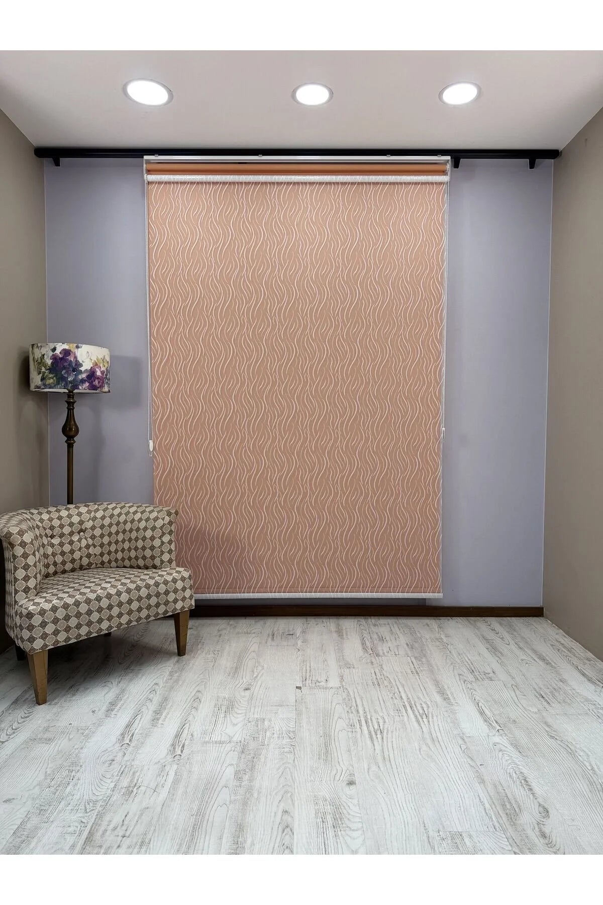 EVA Serisi – Su Yolu Desenli Çift Mekanizmalı Beyaz Tül Turuncu Stor Perde