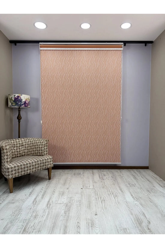 EVA Serisi – Su Yolu Desenli Çift Mekanizmalı Beyaz Tül Turuncu Stor Perde