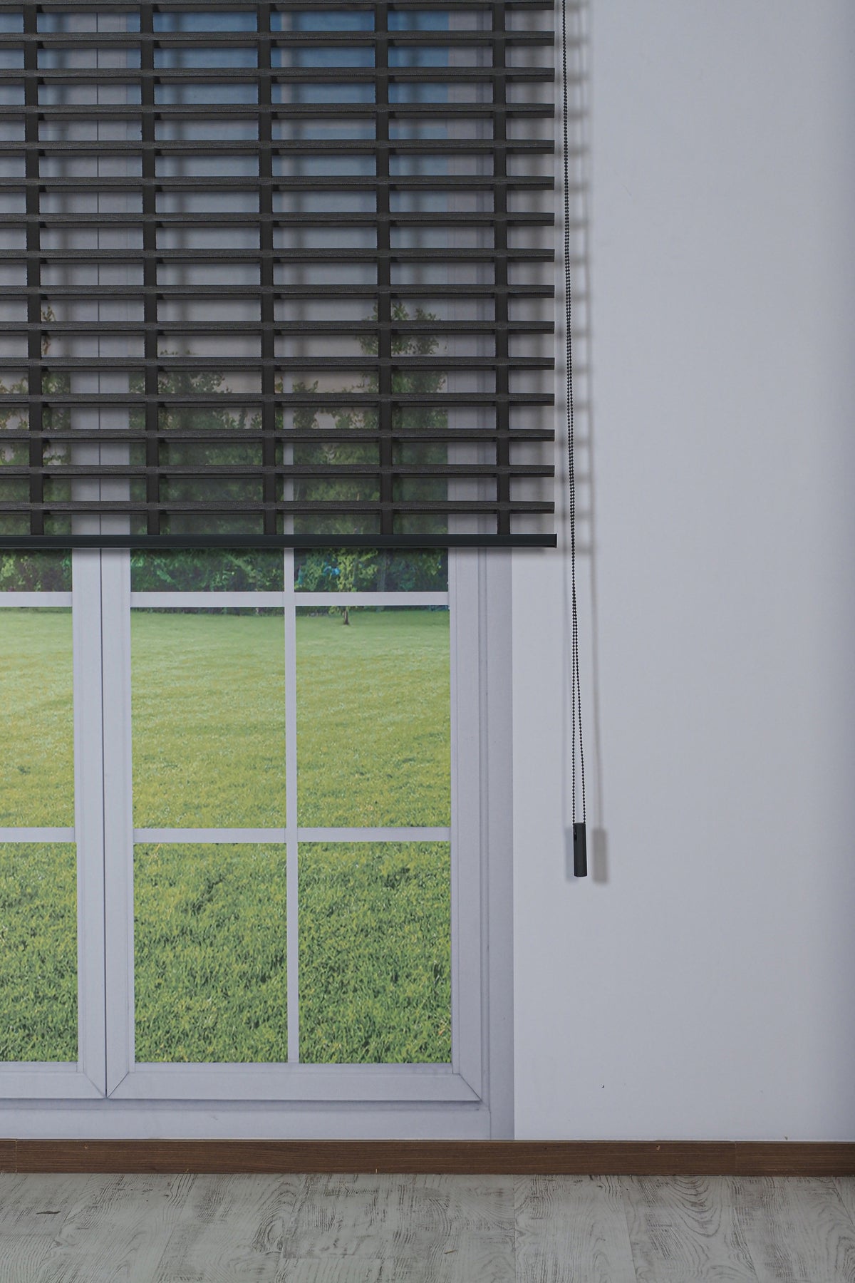 Ahşap Jaluzi Görünümlü Kumaş Silüet Antrasit Gri Perde|Dekoratif Işık Kontrollü Tasarım