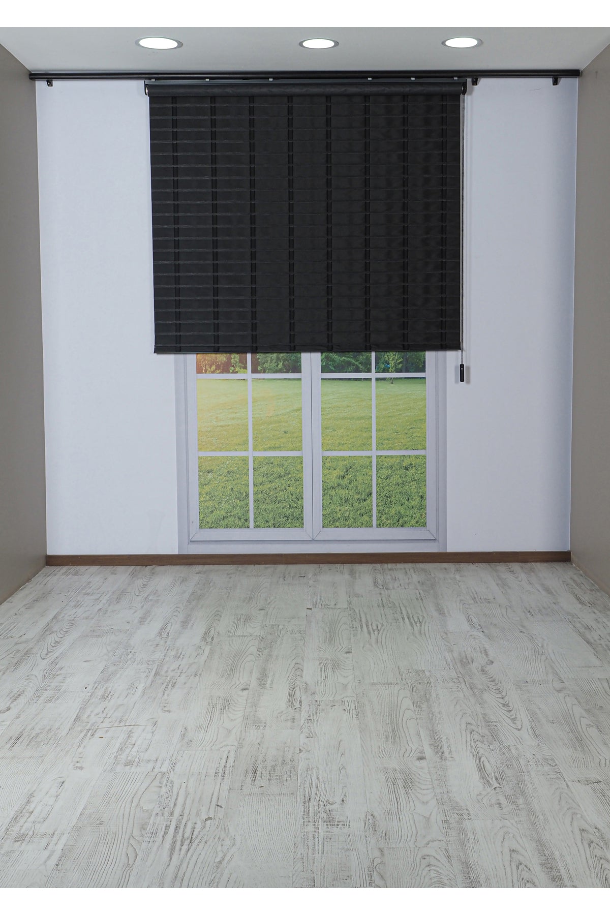 Ahşap Jaluzi Görünümlü Kumaş Silüet Siyah Perde|Dekoratif Işık Kontrollü Tasarım