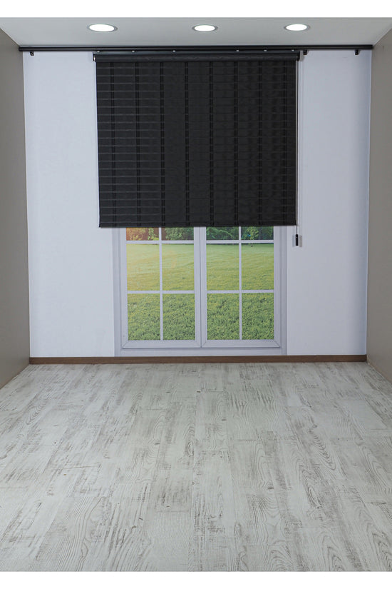 Ahşap Jaluzi Görünümlü Kumaş Silüet Siyah Perde|Dekoratif Işık Kontrollü Tasarım