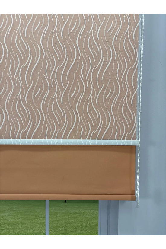 EVA Serisi – Su Yolu Desenli Çift Mekanizmalı Beyaz Tül Turuncu Stor Perde