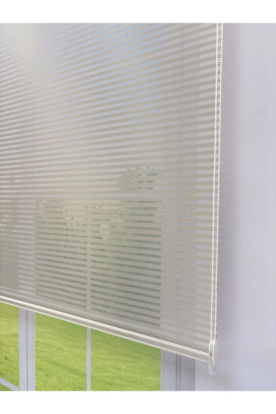 LUNA Serisi Açık Gri Tül Beyaz Stor Perde Işık Kontrollü, Çift Mekanizmalı, Kolay Montaj