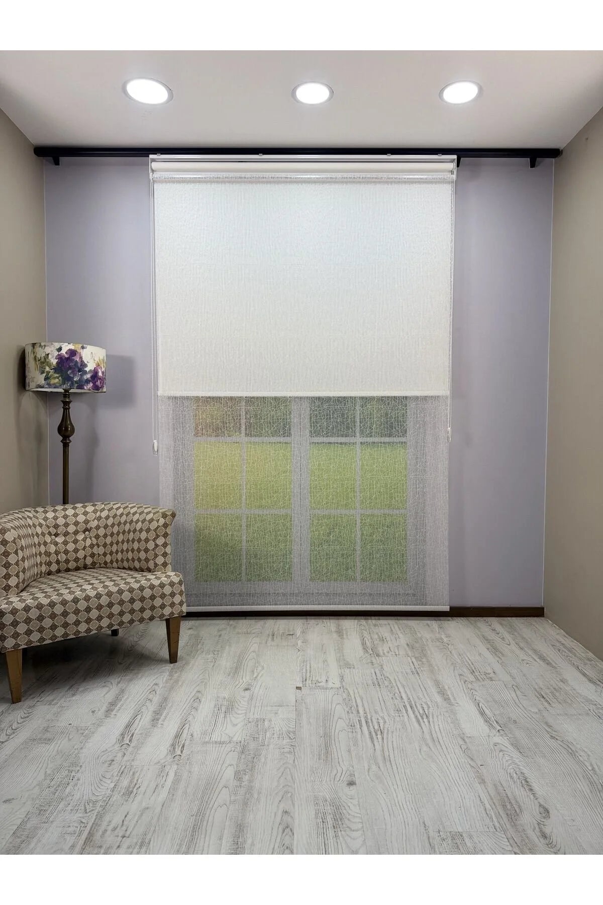 OLYMPOS Serisi – Kırçıl Desenli Çift Mekanizmalı Beyaz Tül Beyaz Stor Perde