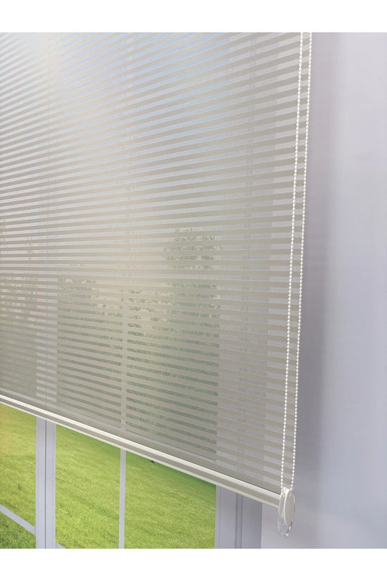 LUNA Serisi Açık Gri Tül Siyah Stor Perde Işık Kontrollü, Çift Mekanizmalı, Kolay Montaj