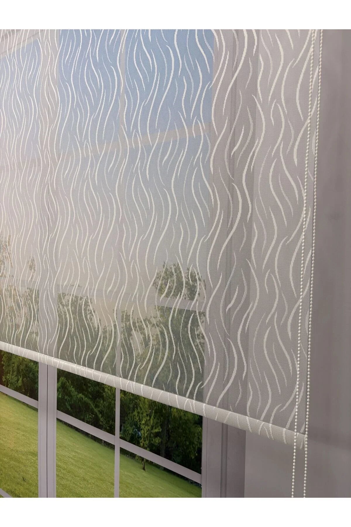 EVA Serisi – Su Yolu Desenli Çift Mekanizmalı Beyaz Tül Pembe Stor Perde