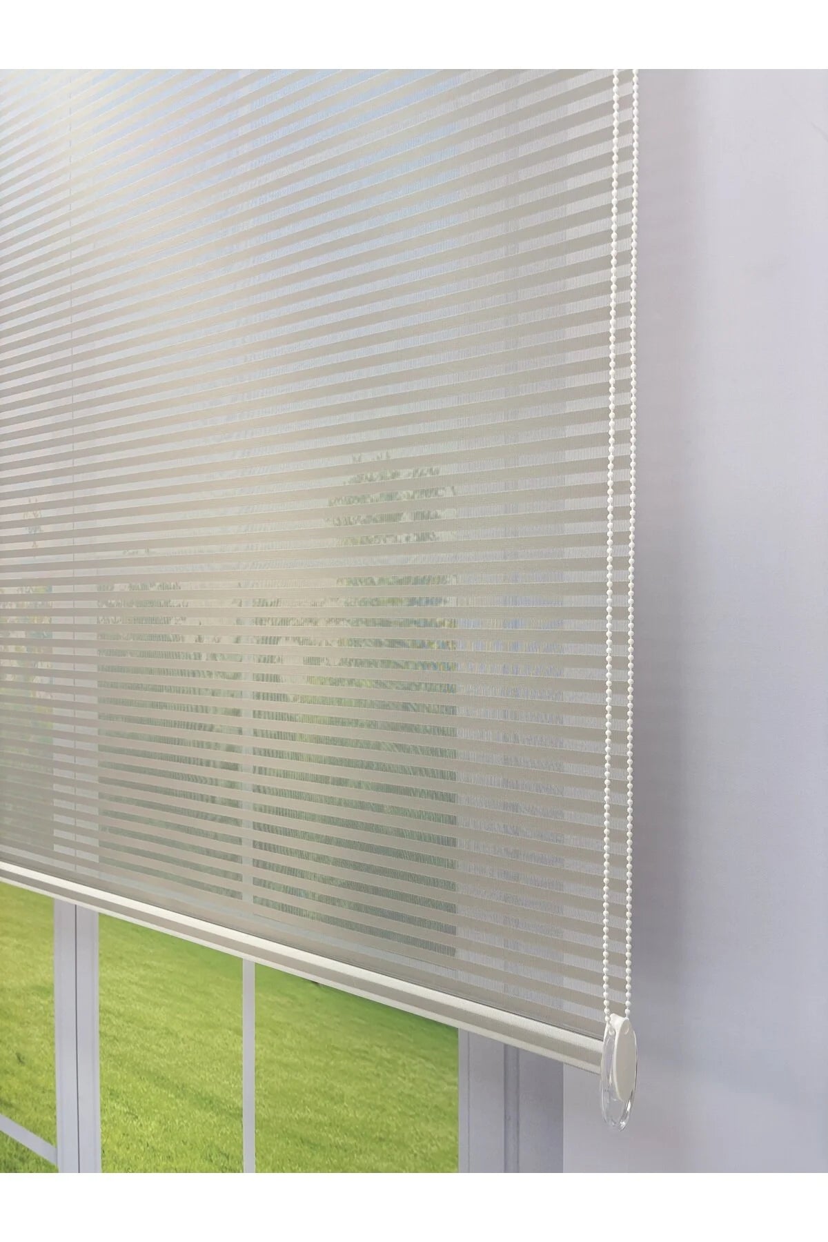 LUNA Serisi Açık Gri Tül Açık Gri Stor Perde Işık Kontrollü, Çift Mekanizmalı, Kolay Montaj