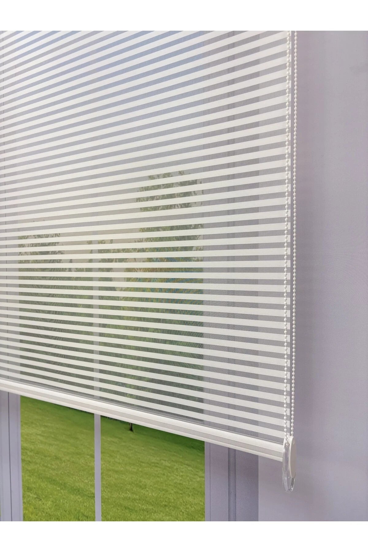 LUNA Serisi Beyaz Tül Mavi Stor Perde Işık Kontrollü, Çift Mekanizmalı, Kolay Montaj