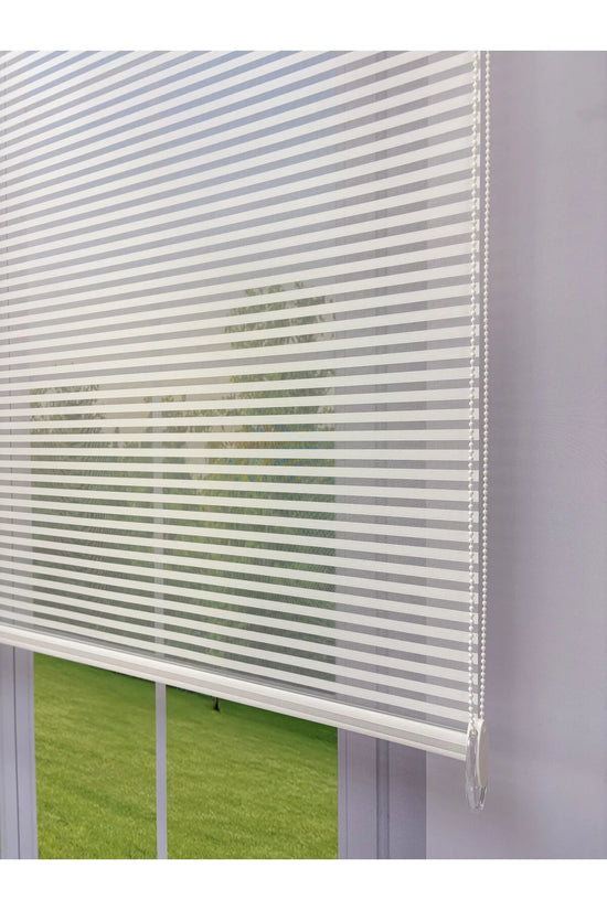 LUNA Serisi Beyaz Tül Mavi Stor Perde Işık Kontrollü, Çift Mekanizmalı, Kolay Montaj