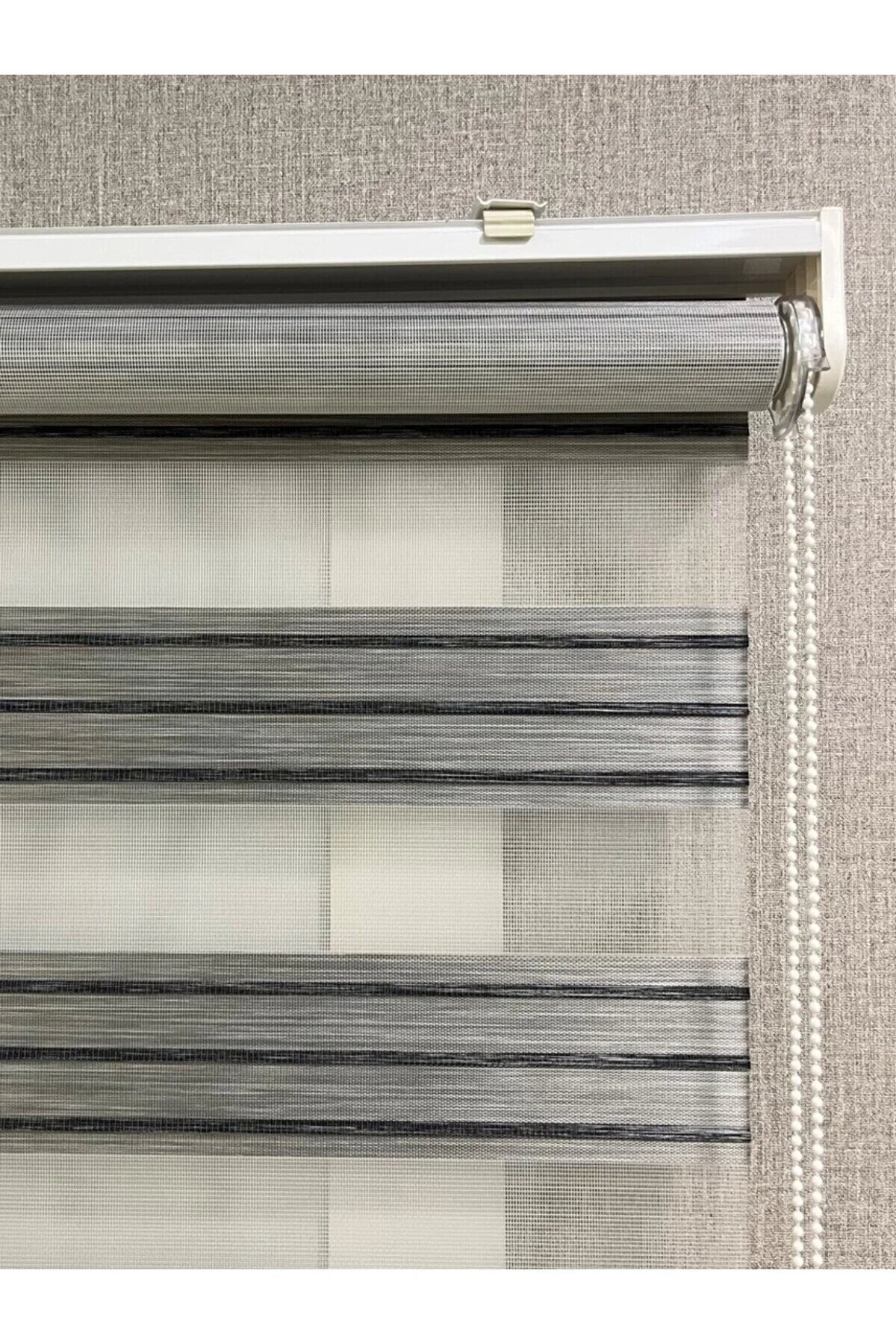Zebra Stor Perde Dar Plise Güneşlik Antrasit Gri Çizgili