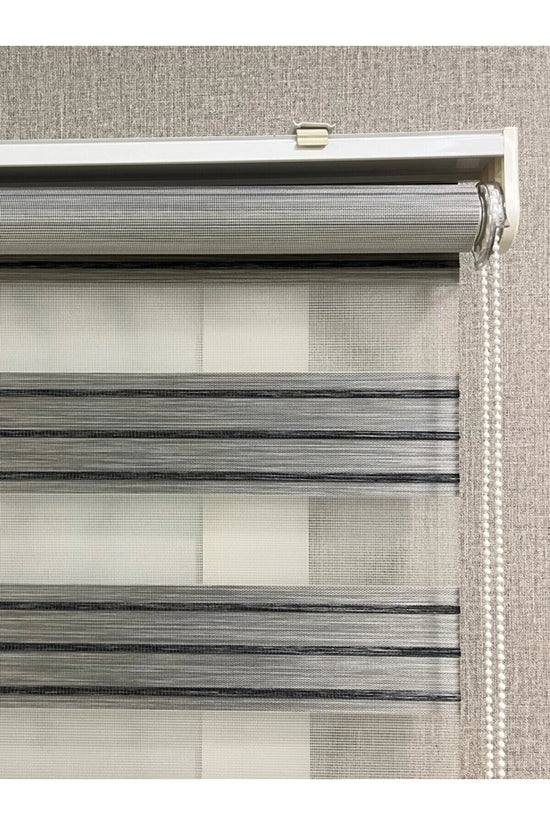 Zebra Stor Perde Dar Plise Güneşlik Antrasit Gri Çizgili