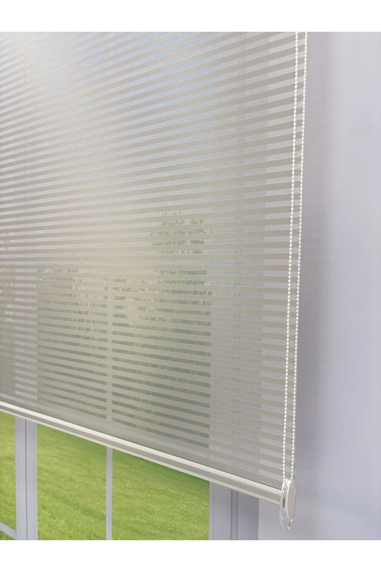 LUNA Serisi Açık Gri Tül Antrasit Gri Stor Perde Işık Kontrollü, Çift Mekanizmalı, Kolay Montaj