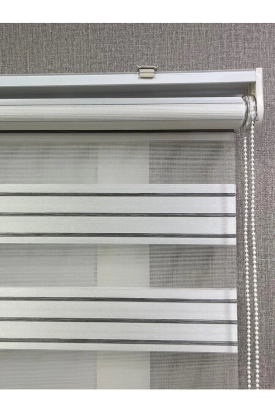 Zebra Stor Perde Dar Plise Güneşlik Beyaz Gri Çizgili
