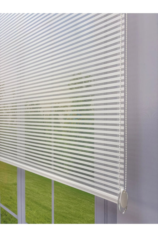 LUNA Serisi Beyaz Tül Antrasit Gri Stor Perde Işık Kontrollü, Çift Mekanizmalı, Kolay Montaj