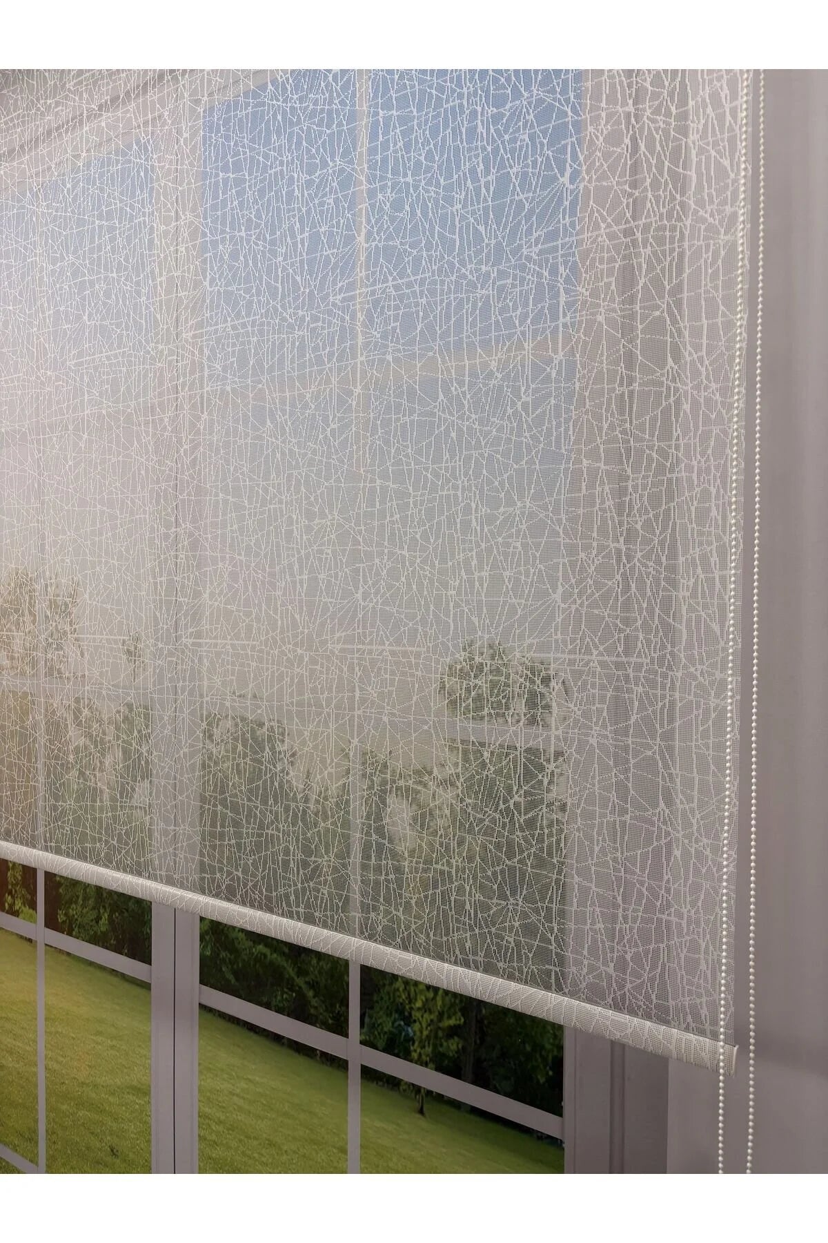 OLYMPOS Serisi – Kırçıl Desenli Çift Mekanizmalı Beyaz Tül Petrol Yeşili Stor Perde