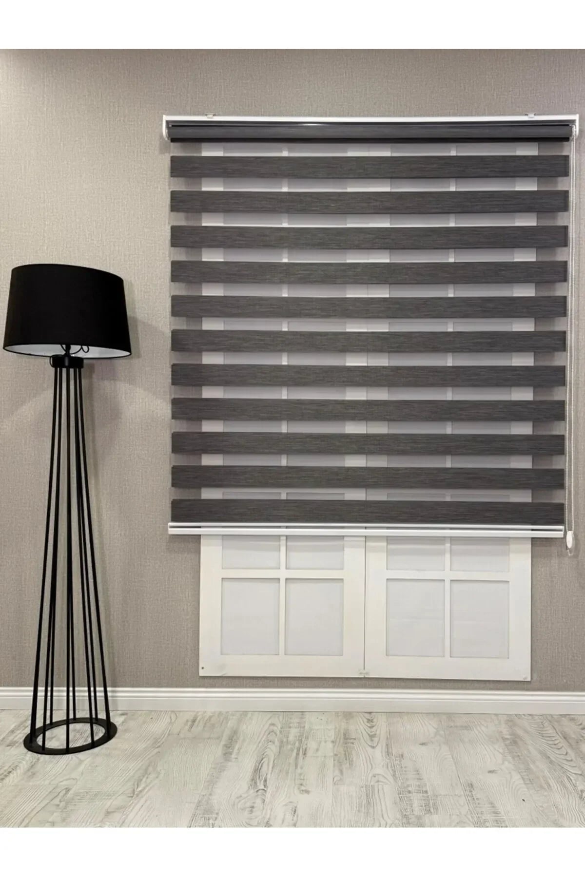 Donatti Bambu Zebra Stor Güneşlik Perde Füme Koyu Gri