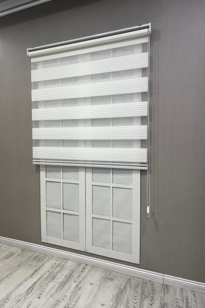 Zebra Stor Perde Geniş Plise Güneşlik Perde Beyaz