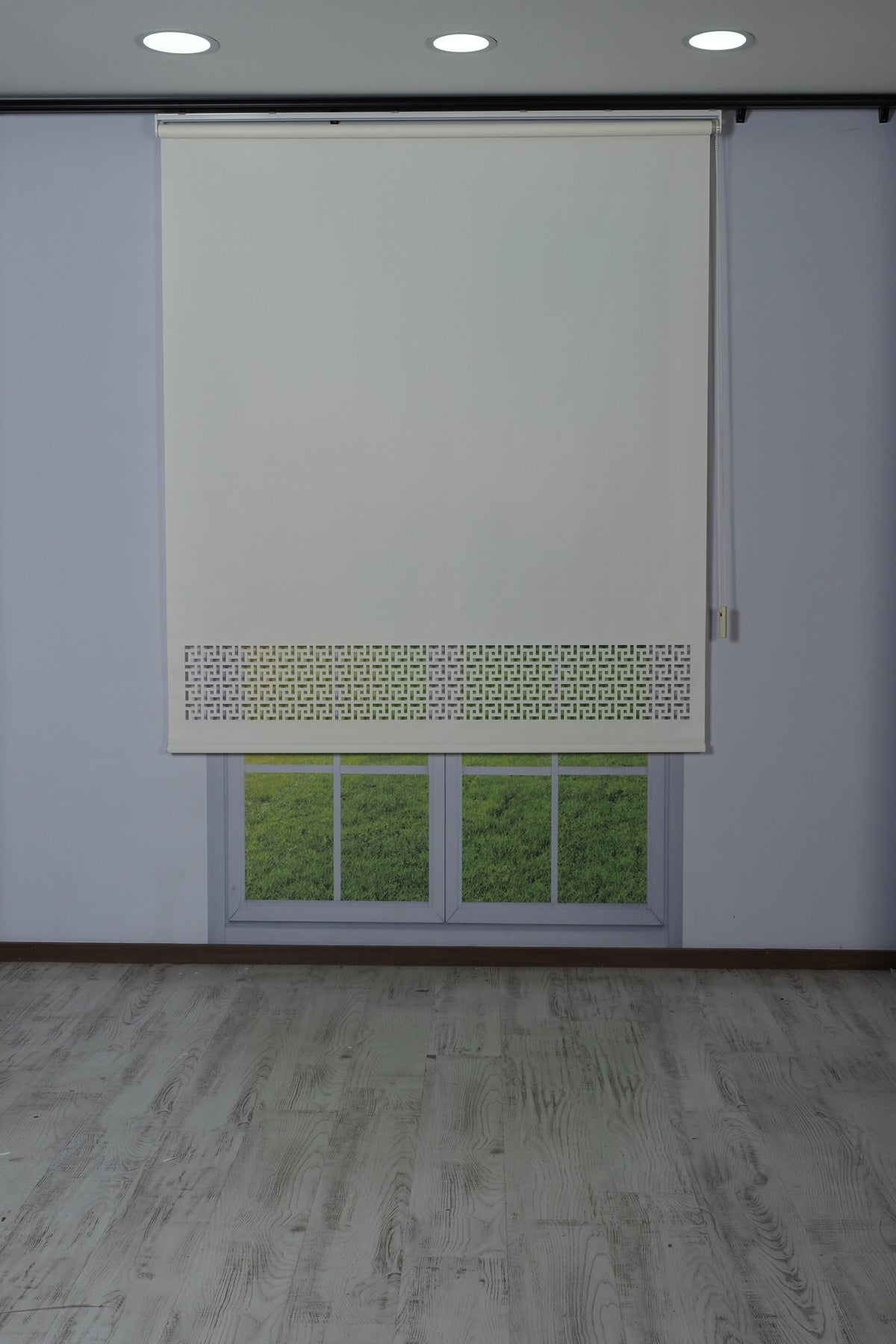 Lazer Kesim Dekoratif Geometrik Stor Perde 24 cm | İthal Mat Polyester | Krem | Oda Karanlığı