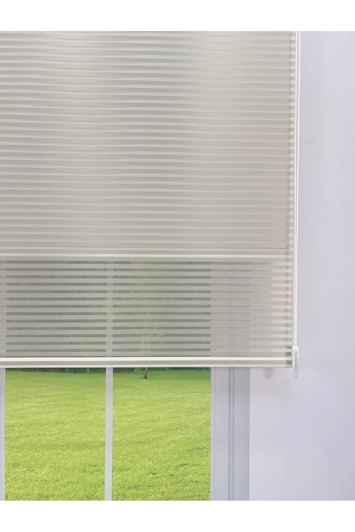 LUNA Serisi Açık Gri Tül Açık Gri Stor Perde Işık Kontrollü, Çift Mekanizmalı, Kolay Montaj