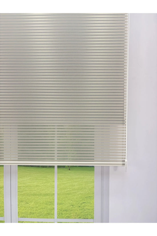 LUNA Serisi Açık Gri Tül Antrasit Gri Stor Perde Işık Kontrollü, Çift Mekanizmalı, Kolay Montaj