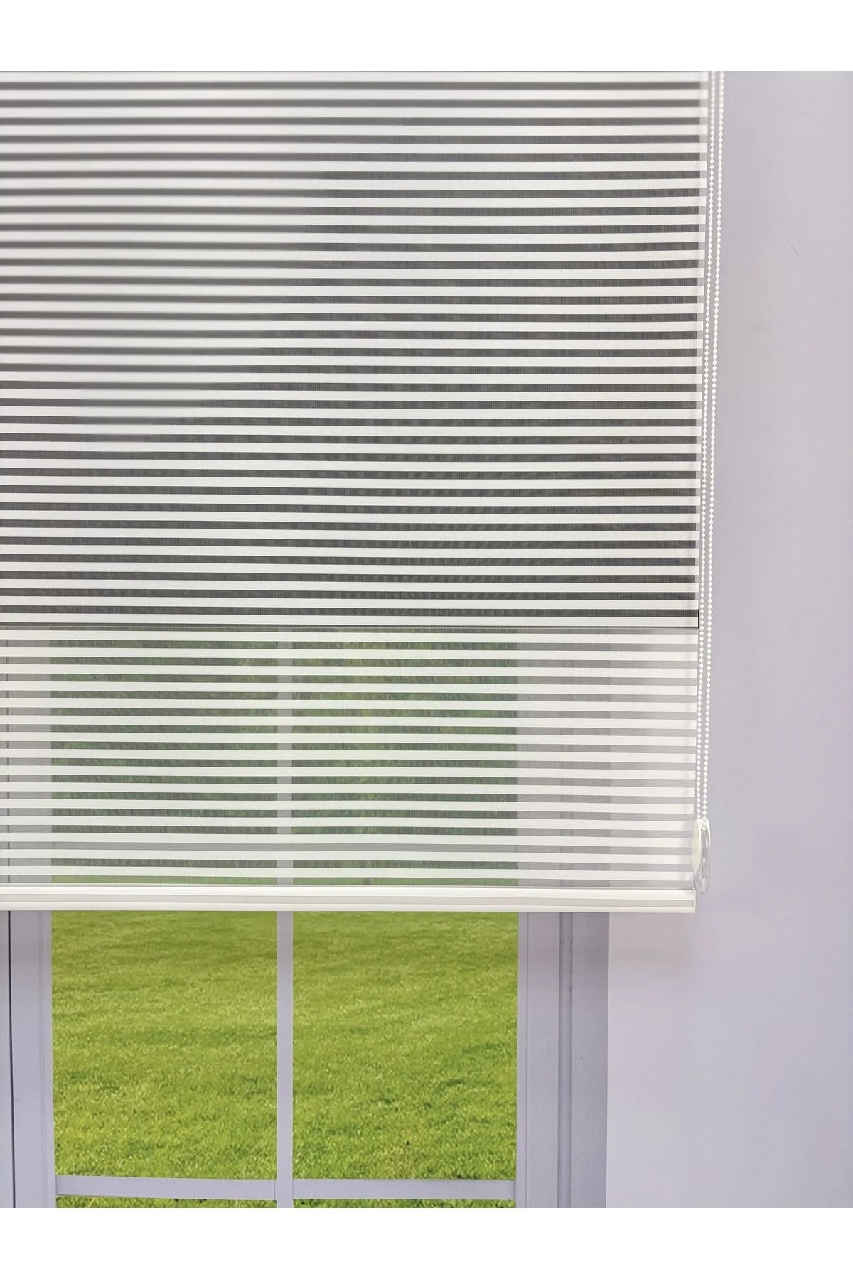 LUNA Serisi Beyaz Tül Siyah Stor Perde Işık Kontrollü, Çift Mekanizmalı, Kolay Montaj