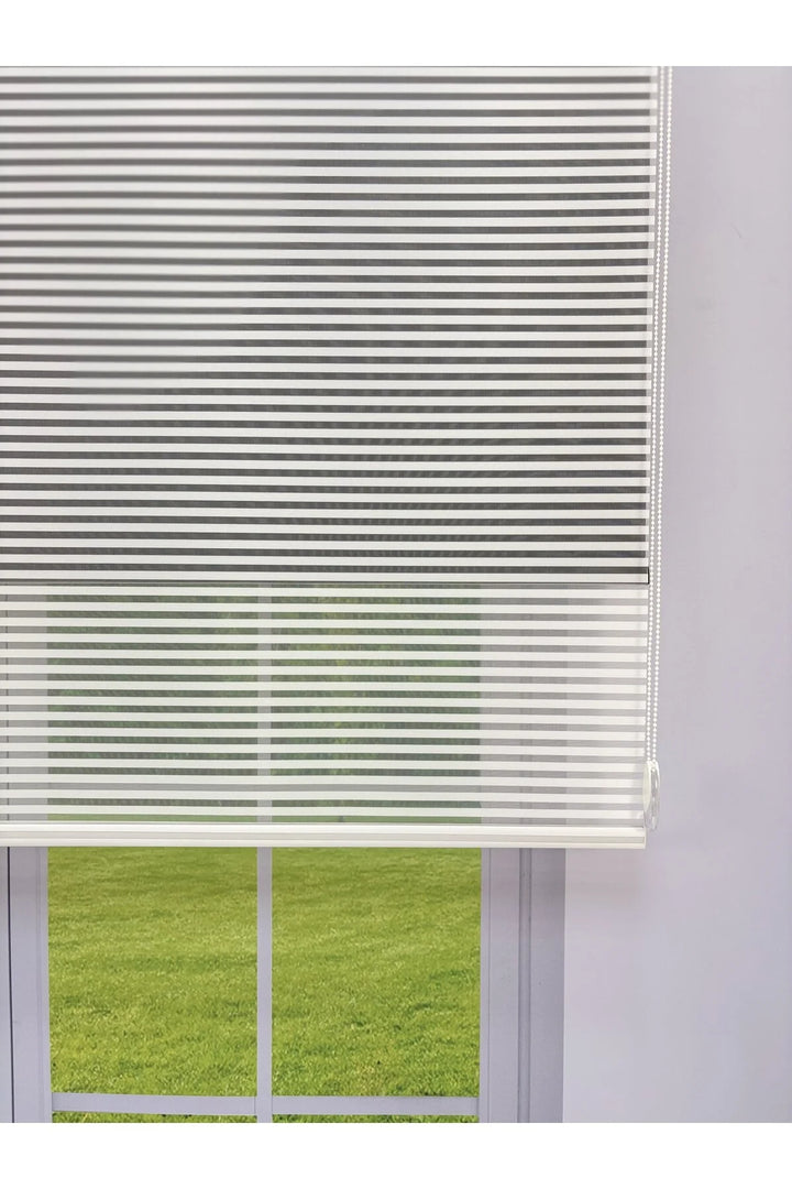 LUNA Serisi Beyaz Tül Siyah Stor Perde Işık Kontrollü, Çift Mekanizmalı, Kolay Montaj