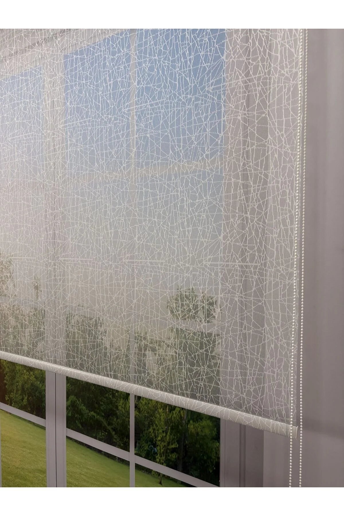 OLYMPOS Serisi – Kırçıl Desenli Çift Mekanizmalı Beyaz Tül Siyah Stor Perde