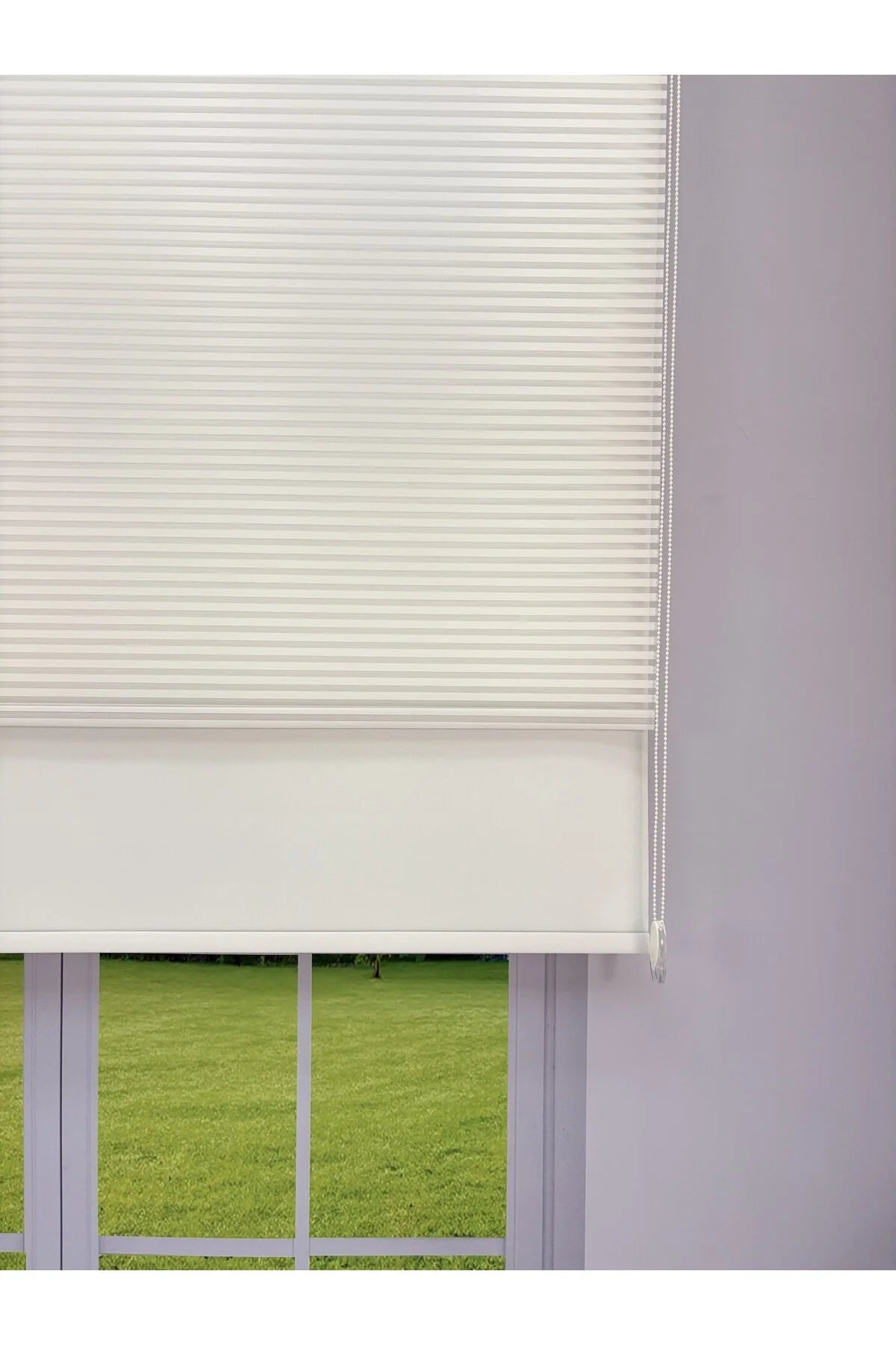 LUNA Serisi Beyaz Tül Beyaz Stor Perde Işık Kontrollü, Çift Mekanizmalı, Kolay Montaj