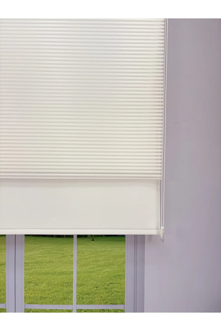LUNA Serisi Beyaz Tül Beyaz Stor Perde Işık Kontrollü, Çift Mekanizmalı, Kolay Montaj