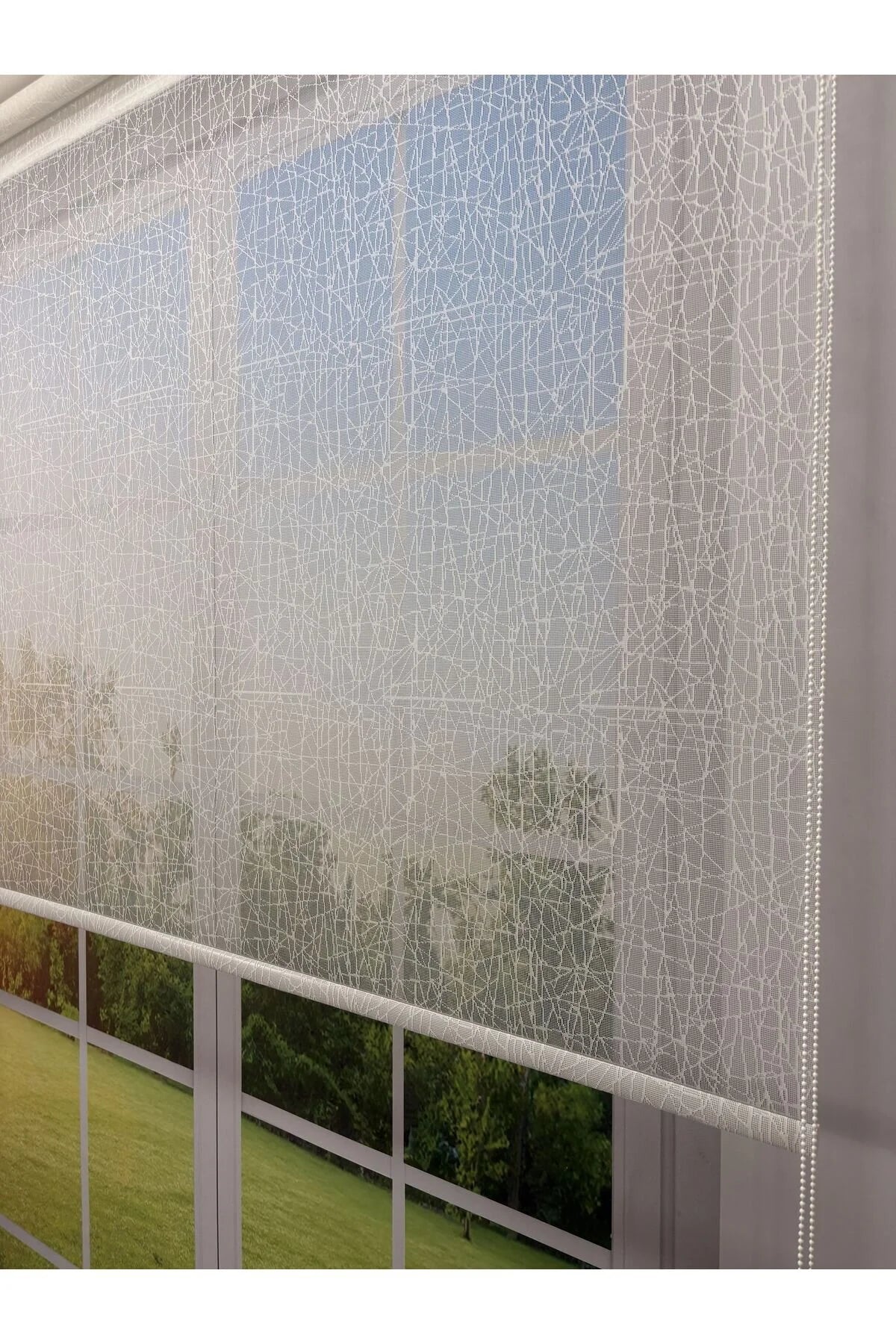 OLYMPOS Serisi – Kırçıl Desenli Çift Mekanizmalı Beyaz Tül Beyaz Stor Perde