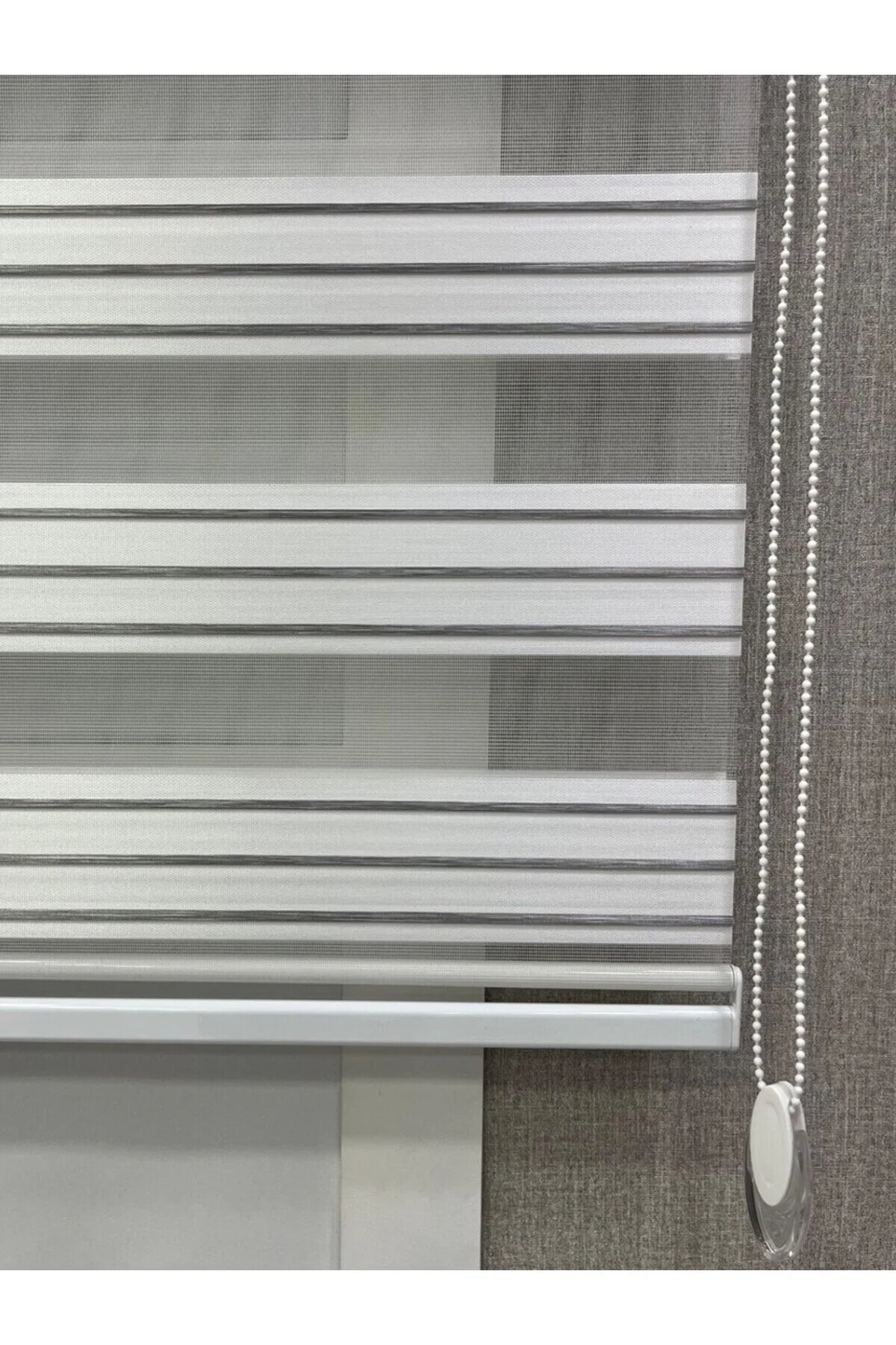 Zebra Stor Perde Dar Plise Güneşlik Beyaz Gri Çizgili