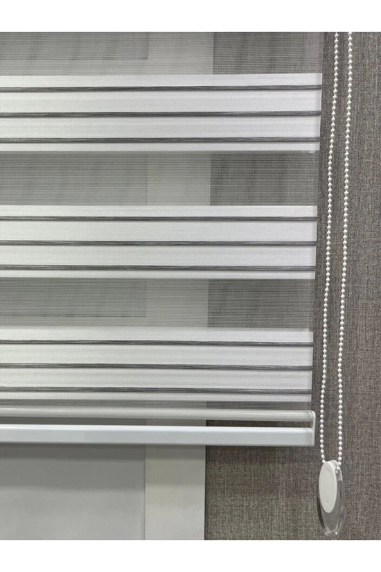 Zebra Stor Perde Dar Plise Güneşlik Beyaz Gri Çizgili