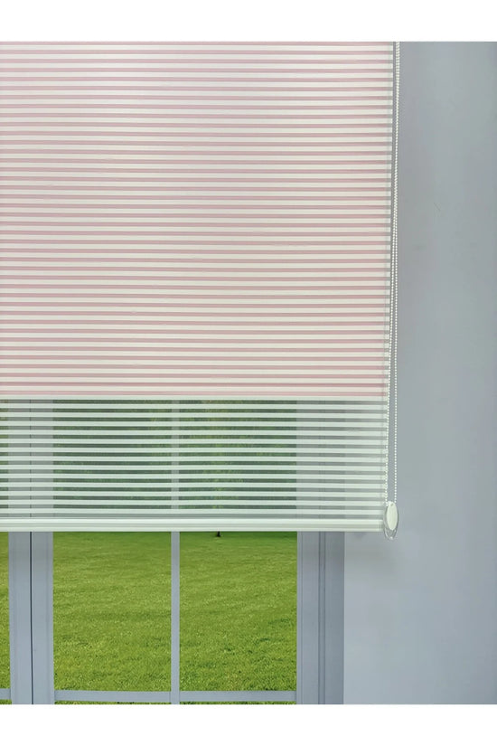LUNA Serisi Beyaz Tül Pembe Stor Perde Işık Kontrollü, Çift Mekanizmalı, Kolay Montaj