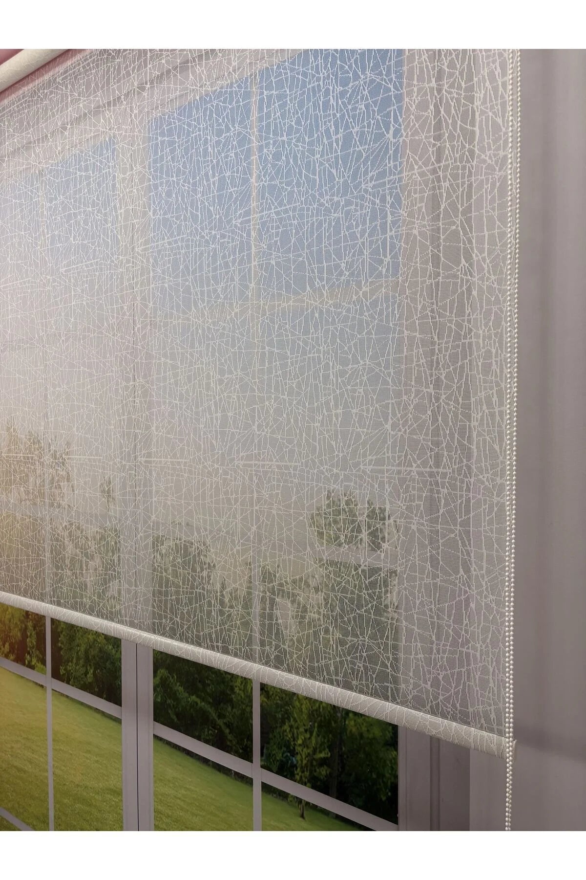 OLYMPOS Serisi – Kırçıl Desenli Çift Mekanizmalı Beyaz Tül Pembe Stor Perde