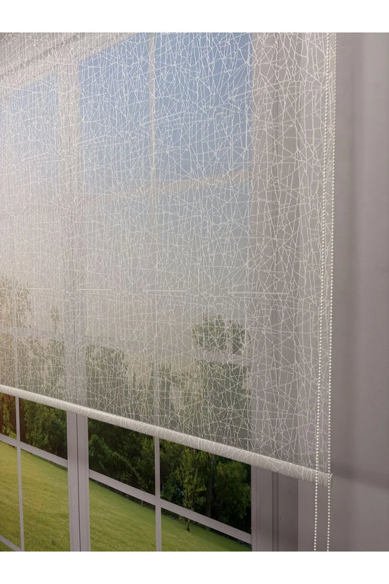 OLYMPOS Serisi – Kırçıl Desenli Çift Mekanizmalı Beyaz Tül Açık Gri Stor Perde