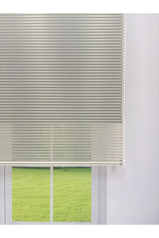 LUNA Serisi Açık Gri Tül Siyah Stor Perde Işık Kontrollü, Çift Mekanizmalı, Kolay Montaj
