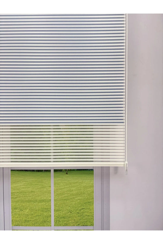LUNA Serisi Beyaz Tül Mavi Stor Perde Işık Kontrollü, Çift Mekanizmalı, Kolay Montaj