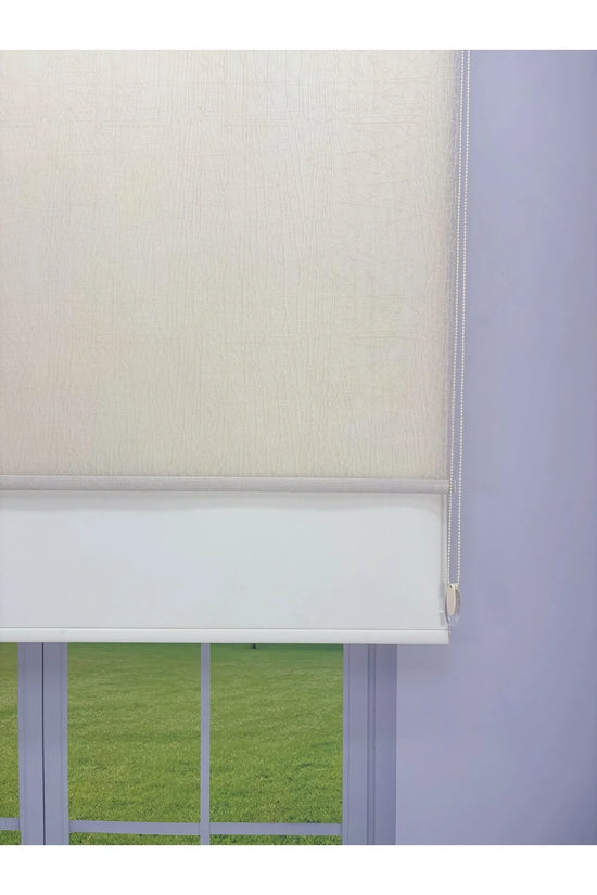 OLYMPOS Serisi – Kırçıllı Desenli Çift Mekanizmalı Bej Tül Stor Krem Perde