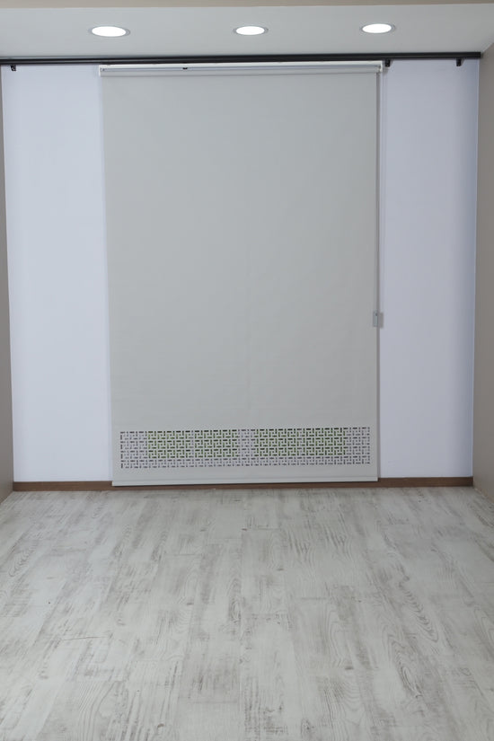 Lazer Kesim Dekoratif Geometrik Stor Perde 24 cm | İthal Mat Polyester | Açık Gri | Oda Karanlığı