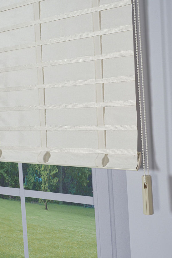 Ahşap Jaluzi Görünümlü Kumaş Silüet Krem Perde|Dekoratif Işık Kontrollü Tasarım