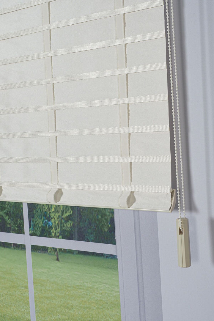 Ahşap Jaluzi Görünümlü Kumaş Silüet Krem Perde|Dekoratif Işık Kontrollü Tasarım