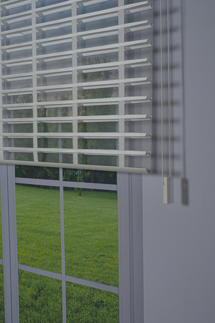 Ahşap Jaluzi Görünümlü Kumaş Silüet Beyaz Perde|Dekoratif Işık Kontrollü Tasarım