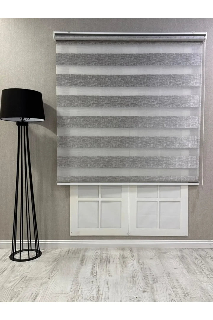 Delüks Zebra Stor Perde Geniş Plise Açık Gri