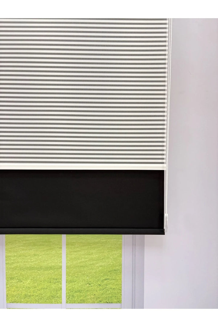 LUNA Serisi Beyaz Tül Siyah Stor Perde Işık Kontrollü, Çift Mekanizmalı, Kolay Montaj