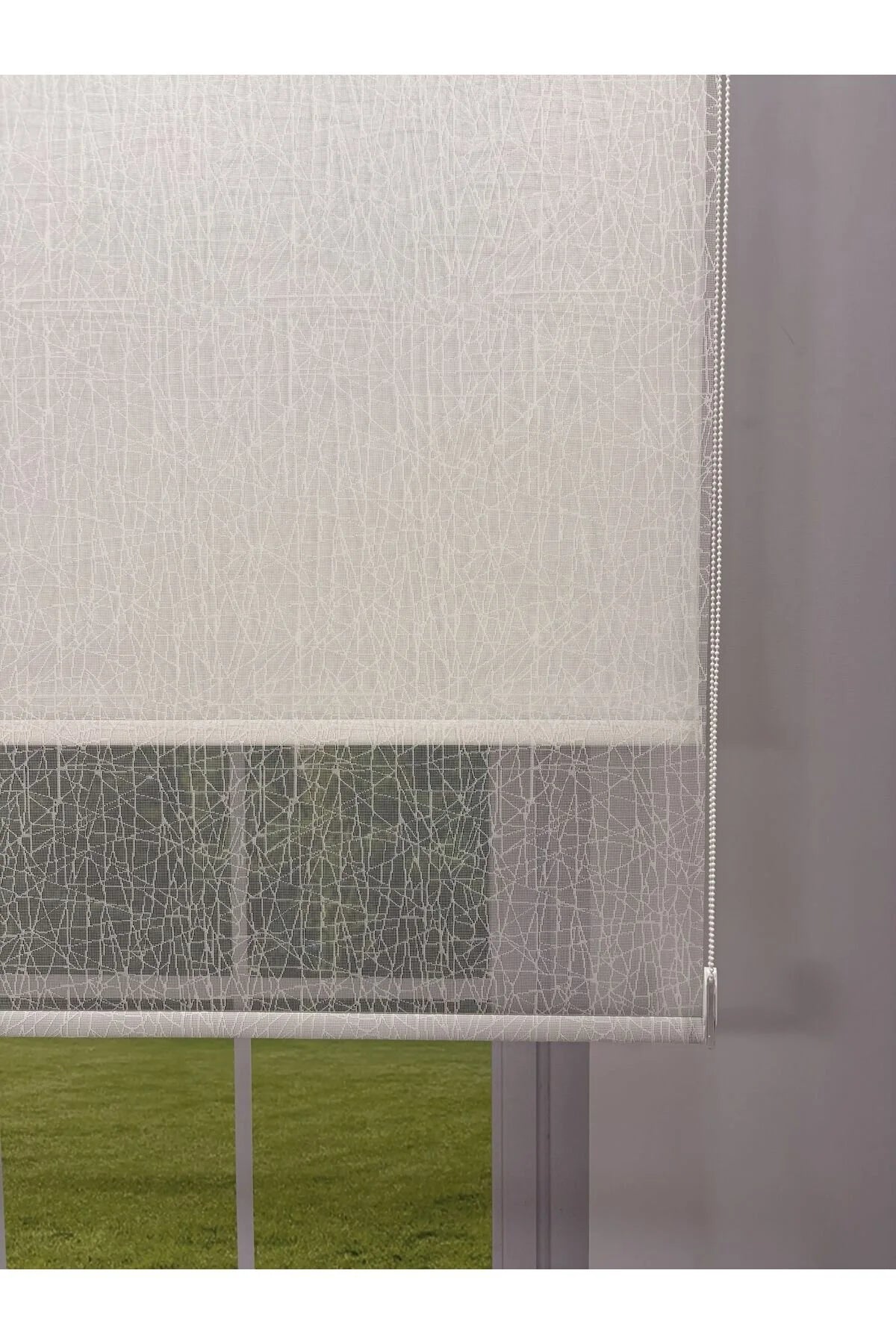 OLYMPOS Serisi – Kırçıl Desenli Çift Mekanizmalı Beyaz Tül Beyaz Stor Perde