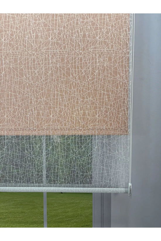 OLYMPOS Serisi – Kırçıl Desenli Çift Mekanizmalı Beyaz Tül Turuncu Stor Perde