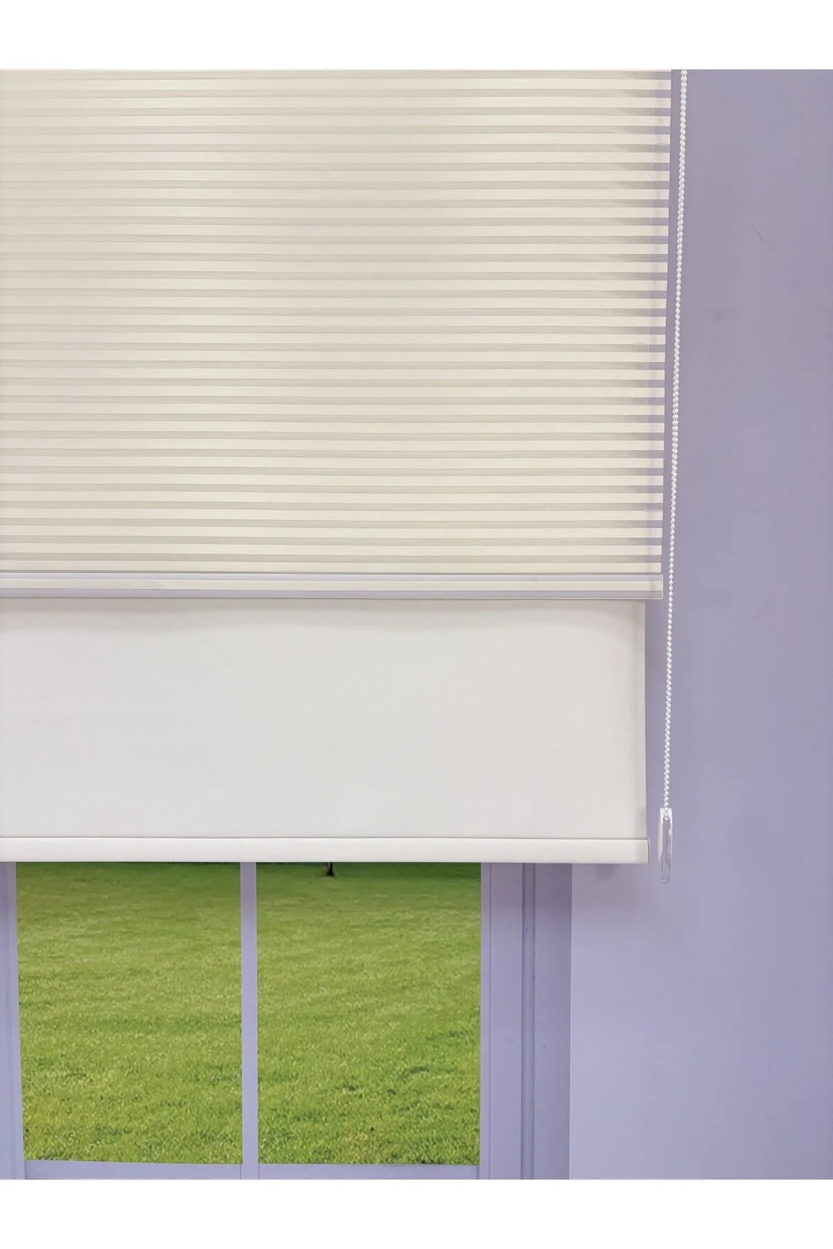 LUNA Serisi Ekru Tül Ekru Stor Perde Işık Kontrollü, Çift Mekanizmalı, Kolay Montaj