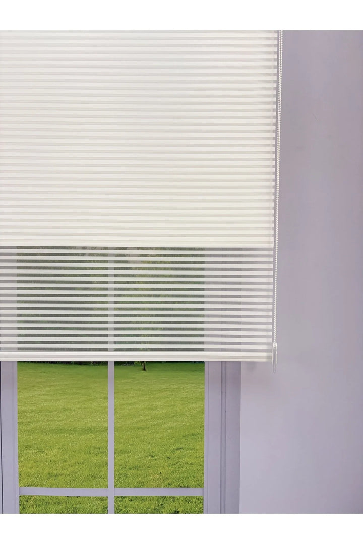 LUNA Serisi Beyaz Tül Beyaz Stor Perde Işık Kontrollü, Çift Mekanizmalı, Kolay Montaj