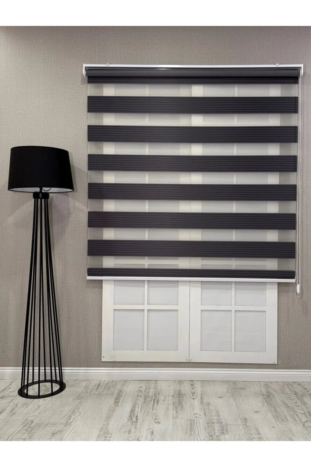 Donatti Zebra Stor Geniş Plise Güneşlik Perde Antrasit Gri