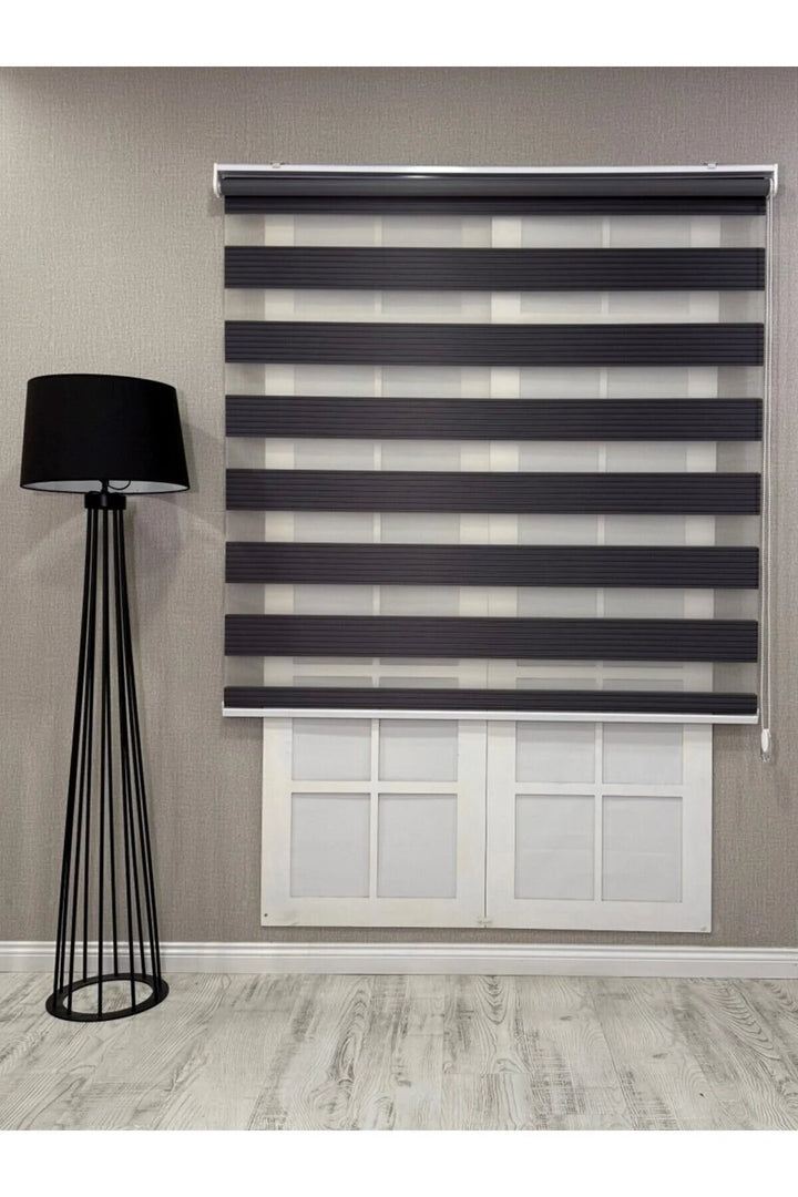 Donatti Zebra Stor Geniş Plise Güneşlik Perde Antrasit Gri